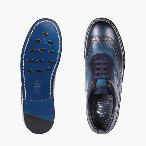 Men's Blue Brogue Leather Sneaker