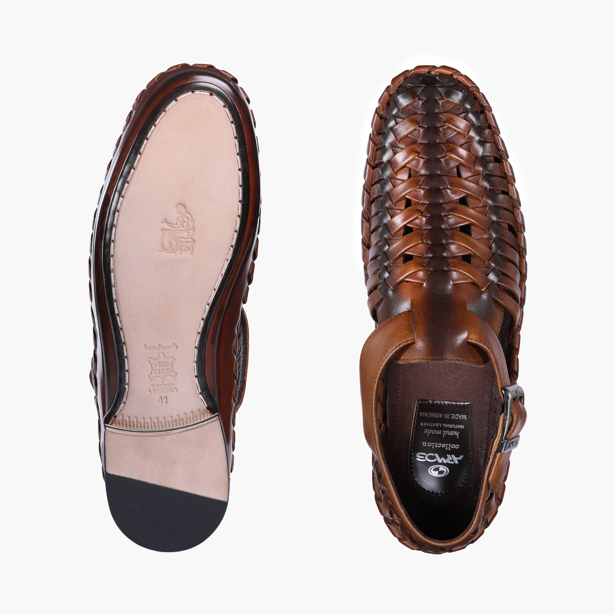 Men's Dark Brown Leather Huarache Sandal - top and sole