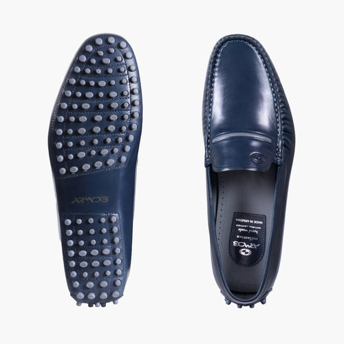 Men’s Navy Blue Leather Driving Moccasin