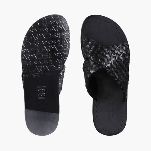 Men's Black Woven Cross-Strap Slide Sandal