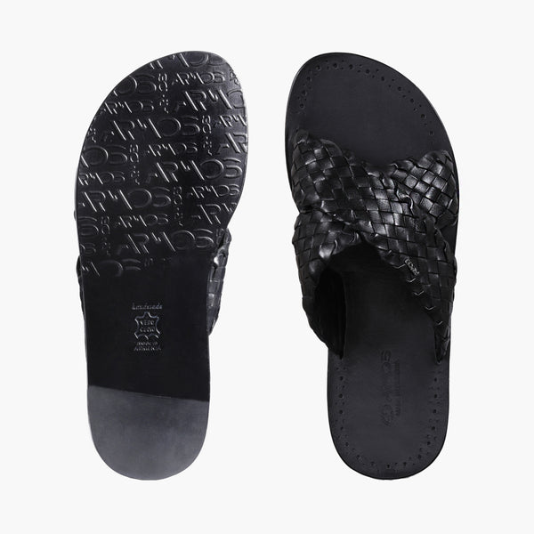 Men's Black Woven Cross-Strap Slide Sandal