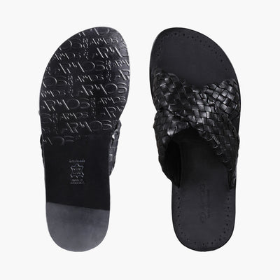Men's Black Woven Cross-Strap Slide Sandal