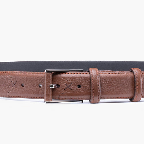 Grained Chestnut Leather Belt