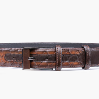 Woven brown patina leather belt