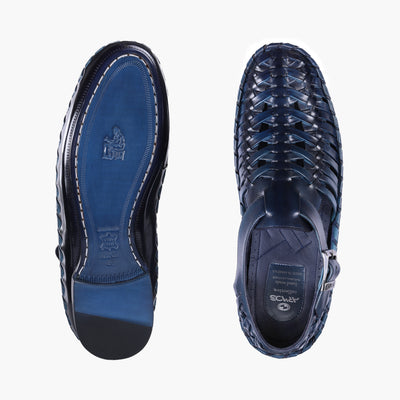 Men’s Blue Patina Leather Huarache Sandal - top and sole