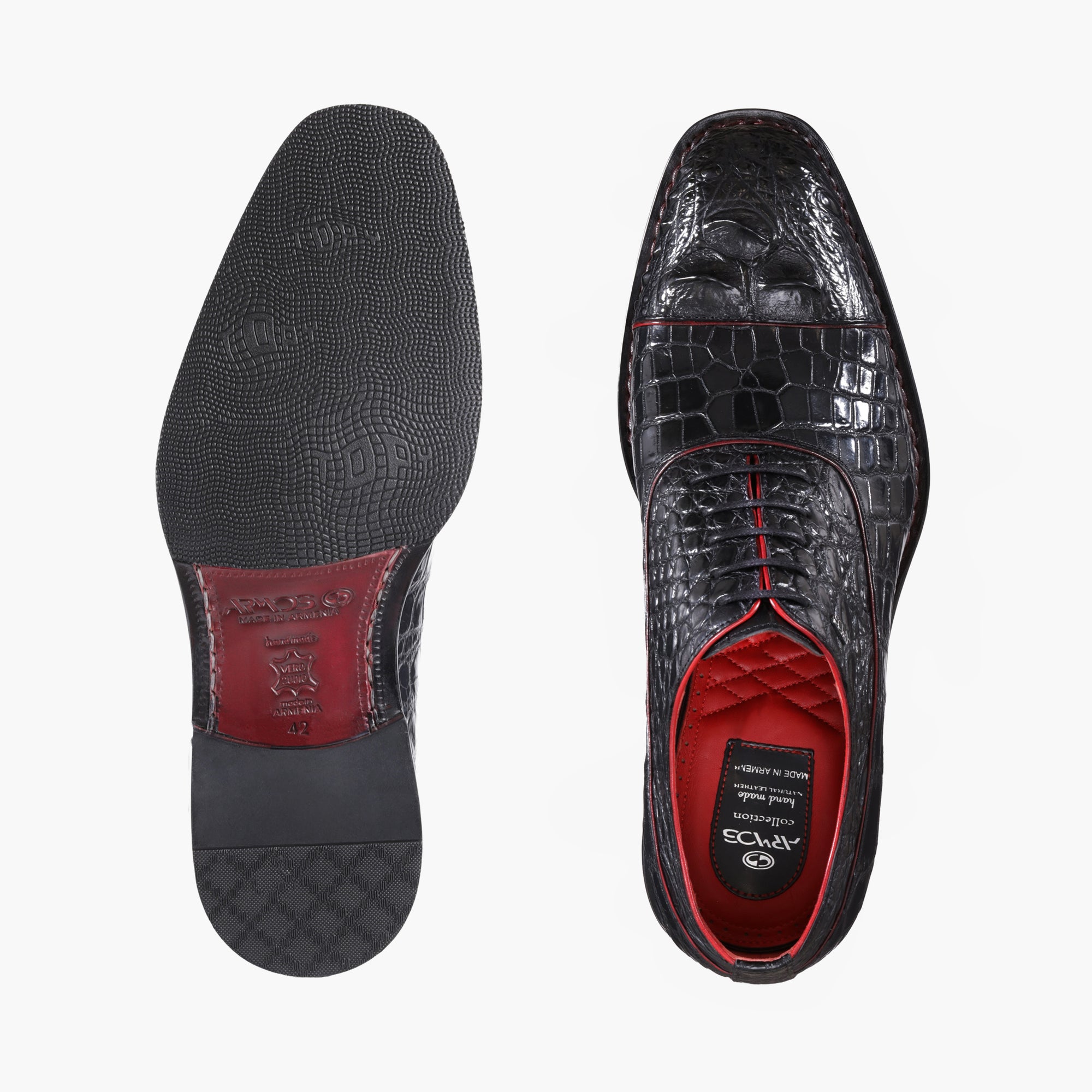 Men’s Black Crocodile Leather Cap Toe Oxford