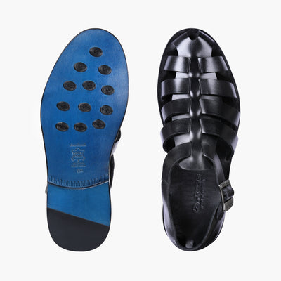Men’s Black Leather Fisherman Sandal - top and sole