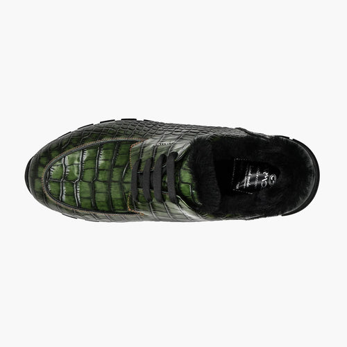 Men's Dark Green Glossy Croc-Print Sneaker