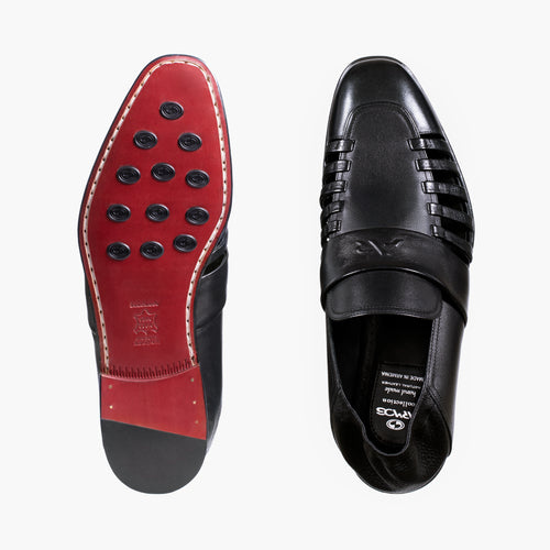 Men’s Black Leather Side-Strap Sandal - top and sole