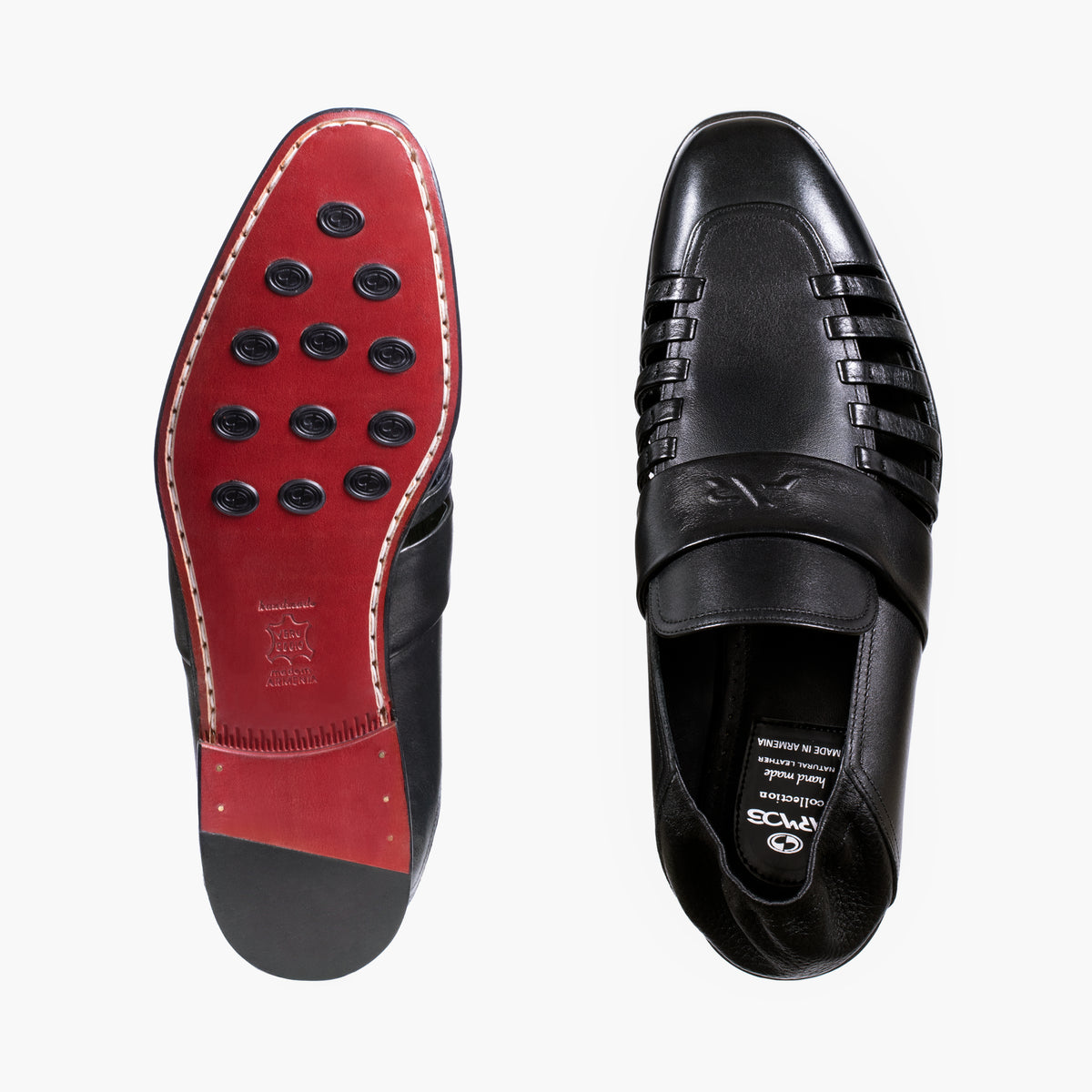 Men’s Black Leather Side-Strap Sandal - top and sole