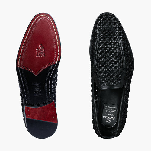 Men's Black Woven Leather Loafer