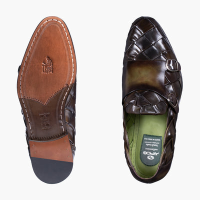 Men's Green Woven Double Monk Strap