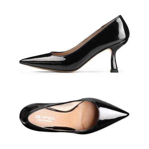 Women's Black Patent Flared-Heel Pump