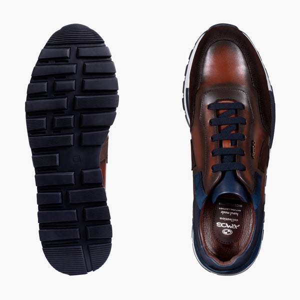 Men's Brown and Blue Leather Sneaker