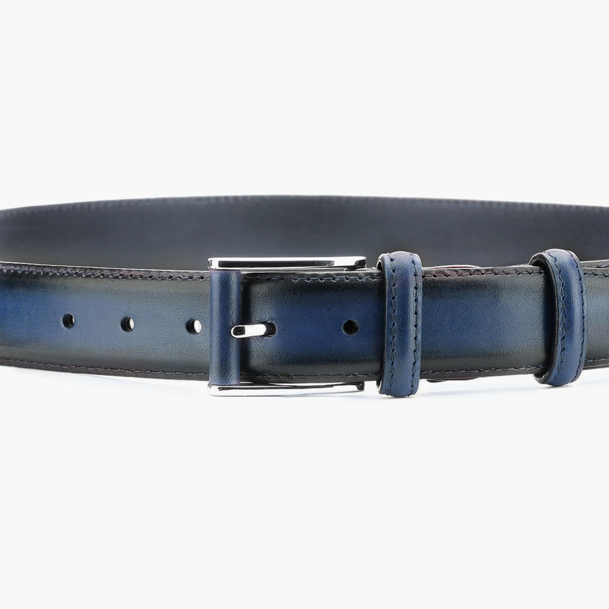 Deep blue patina leather belt
