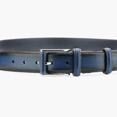 Deep blue patina leather belt
