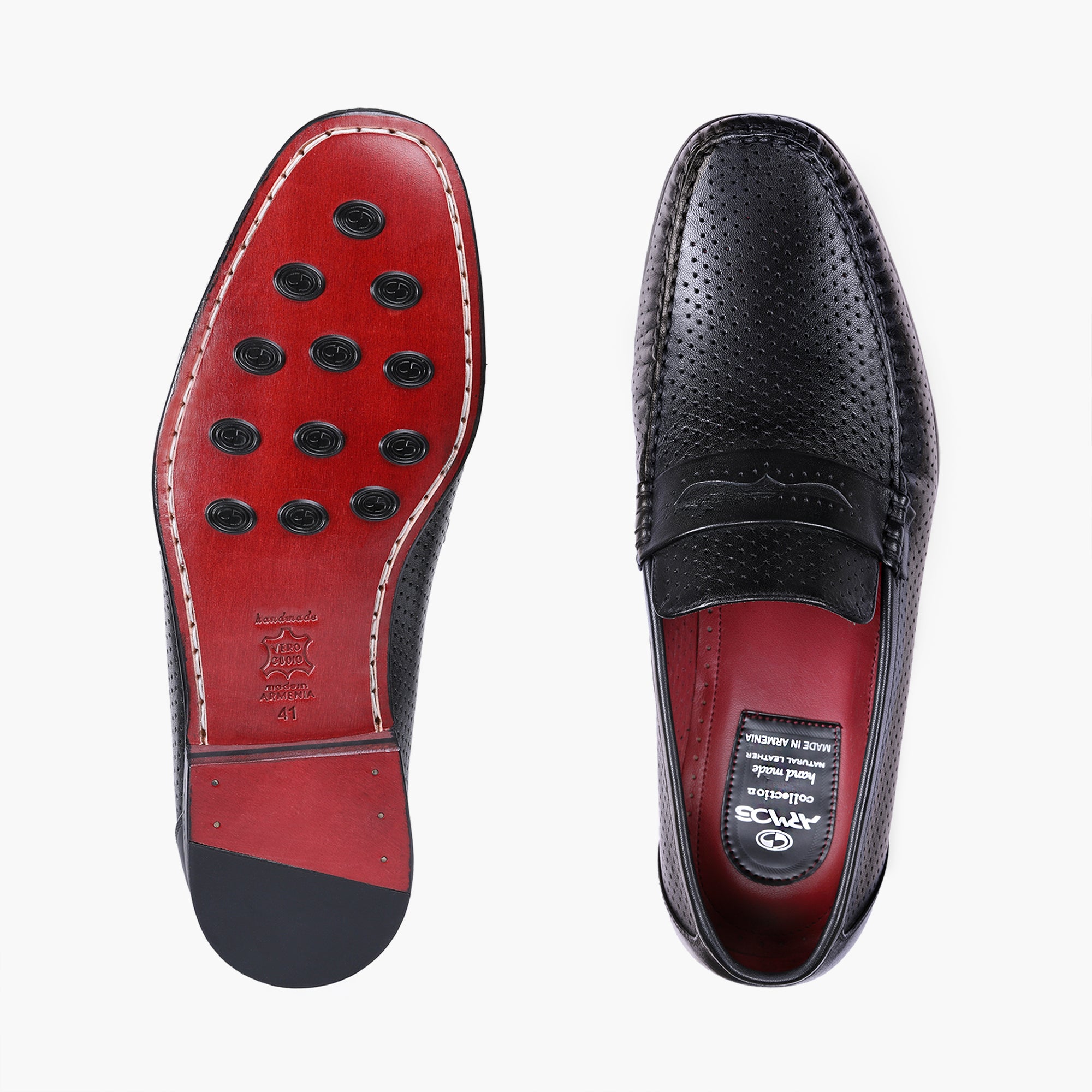 Men’s Black Perforated Penny Loafer - top and sole