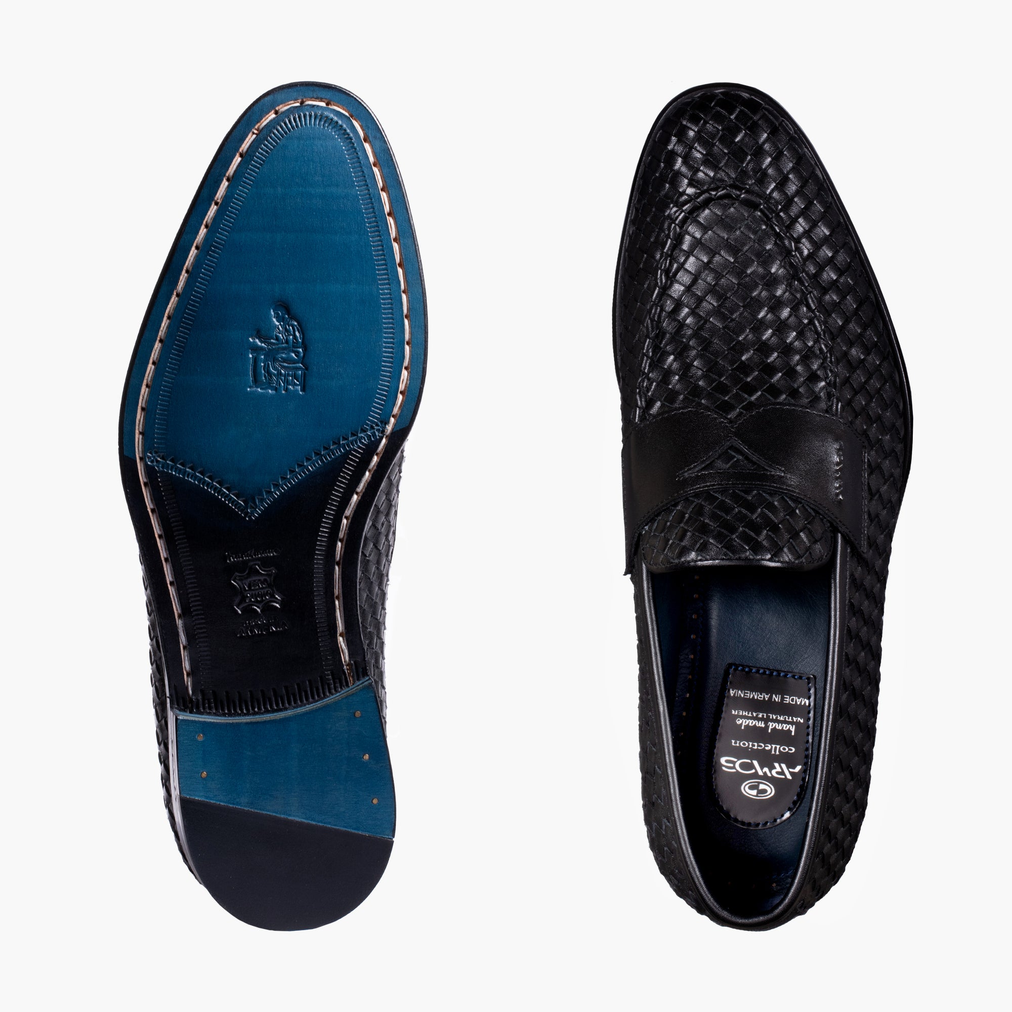 Men's Black Woven Leather Penny Loafer