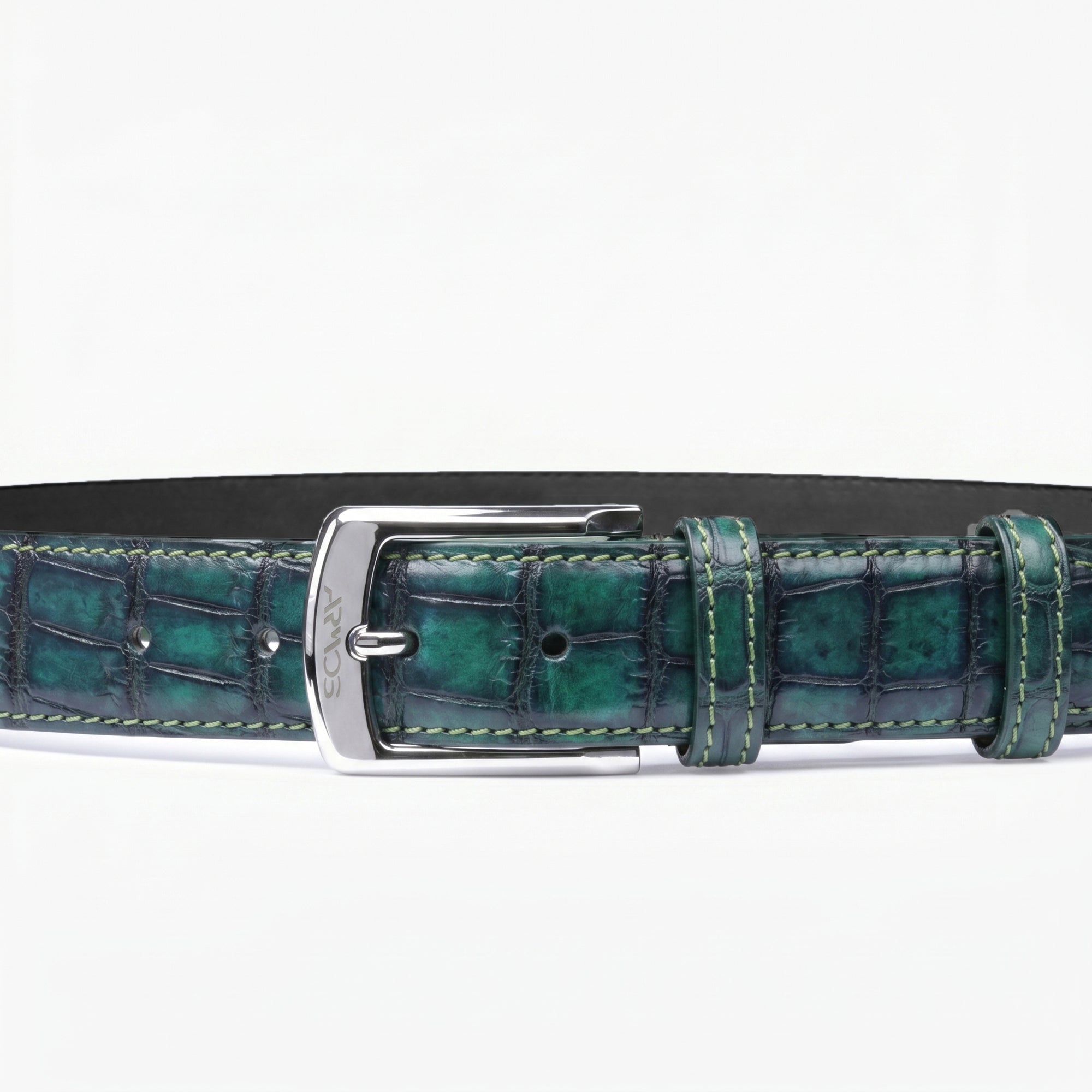 Men’s Green Patina Crocodile Leather Belt - detail