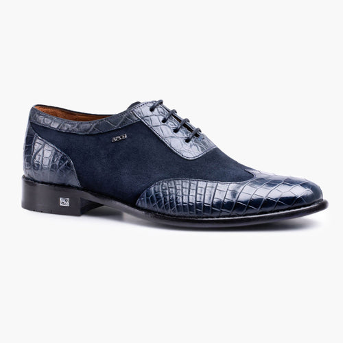 Men's Dark Blue Crocodile & Suede Oxford