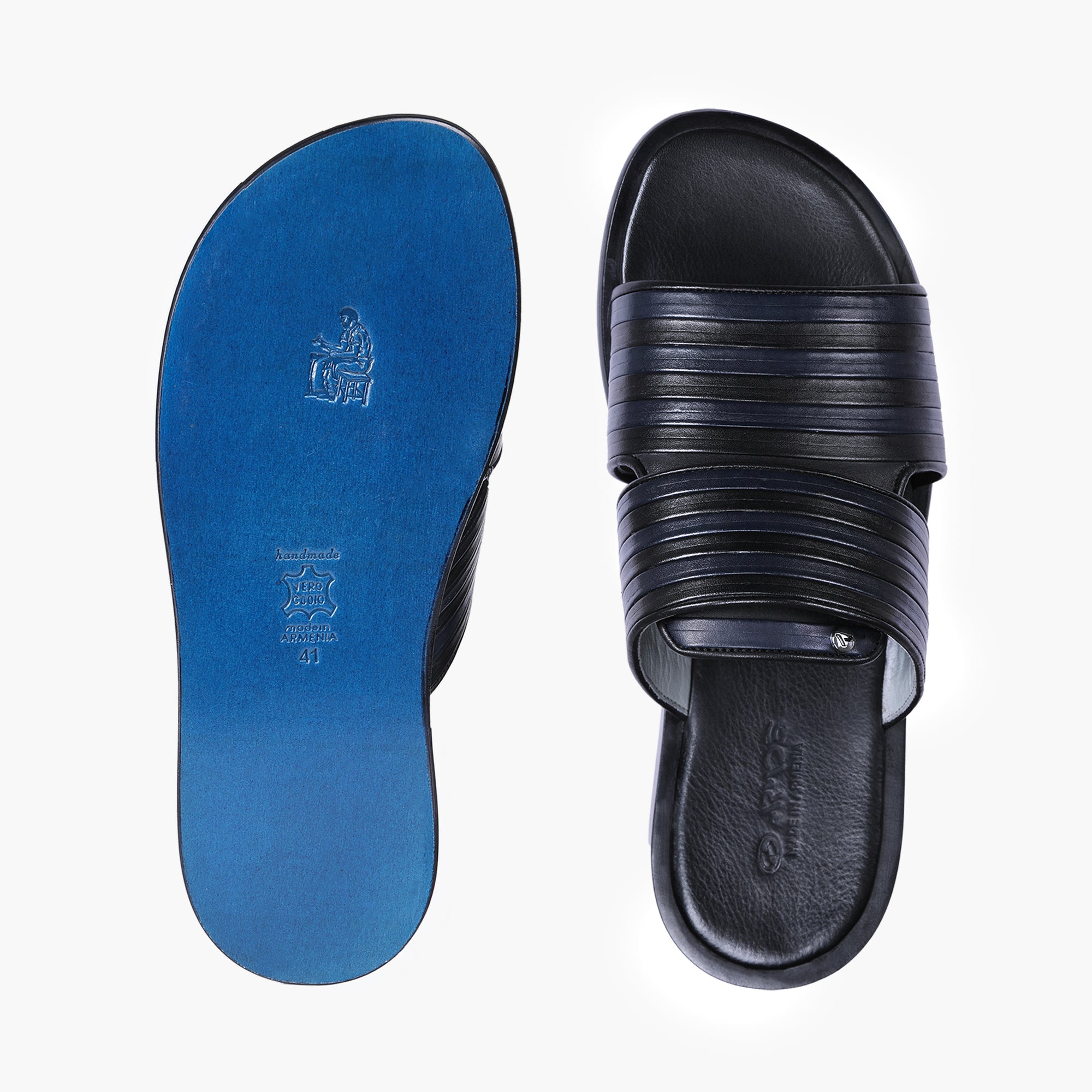 Men’s Black and Navy Leather Slide - top and sole