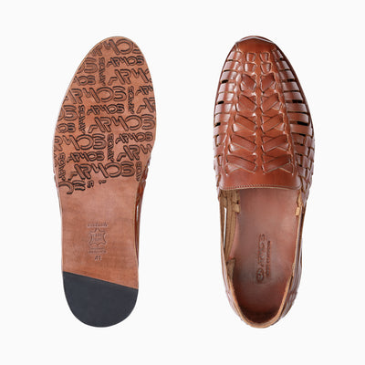 Men’s Cognac Leather Huarache Sandal - top and sole