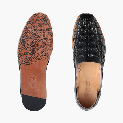 Men's Black Leather Huarache Sandal - top and sole