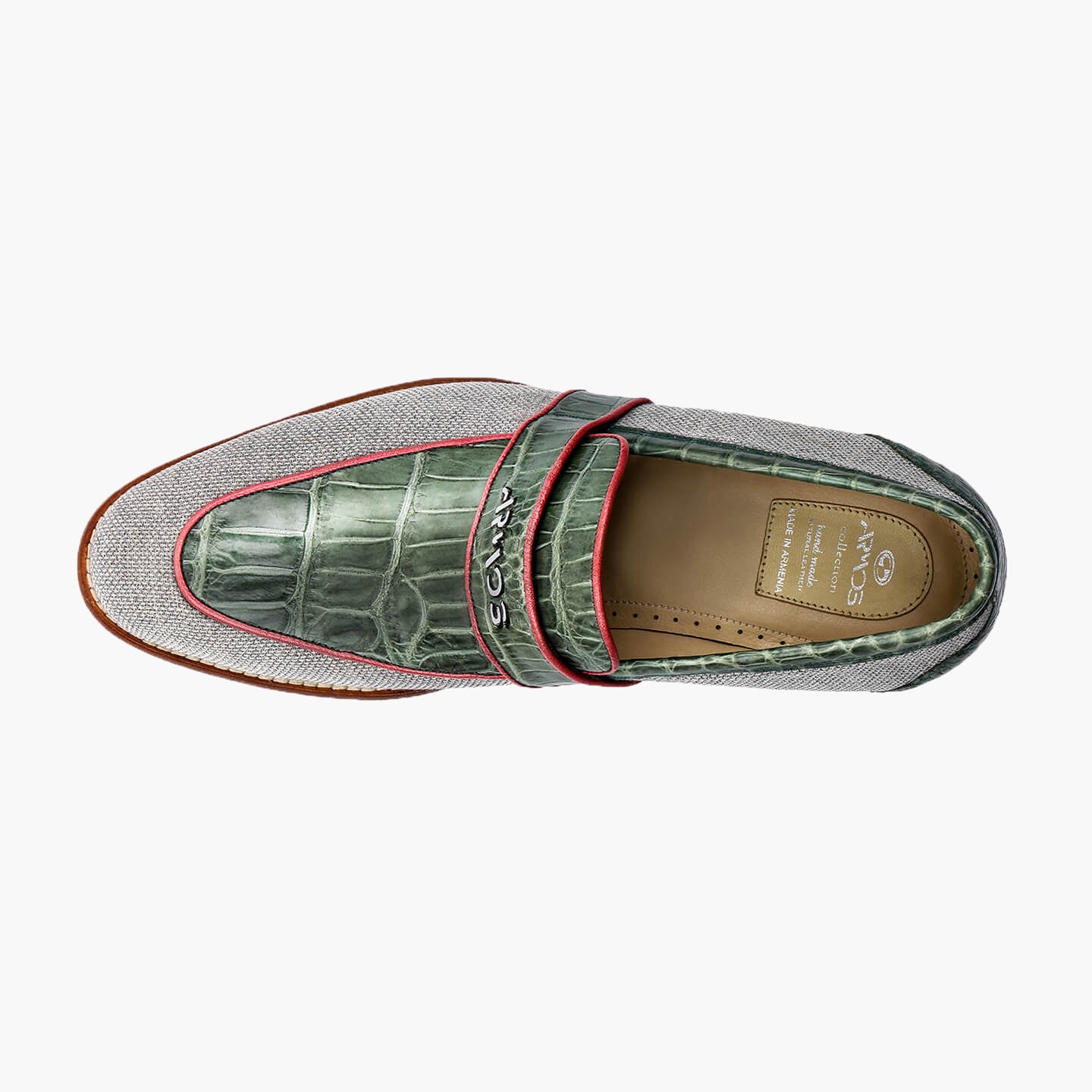 Men's Beige & Green Fiber Crocodile Loafer
