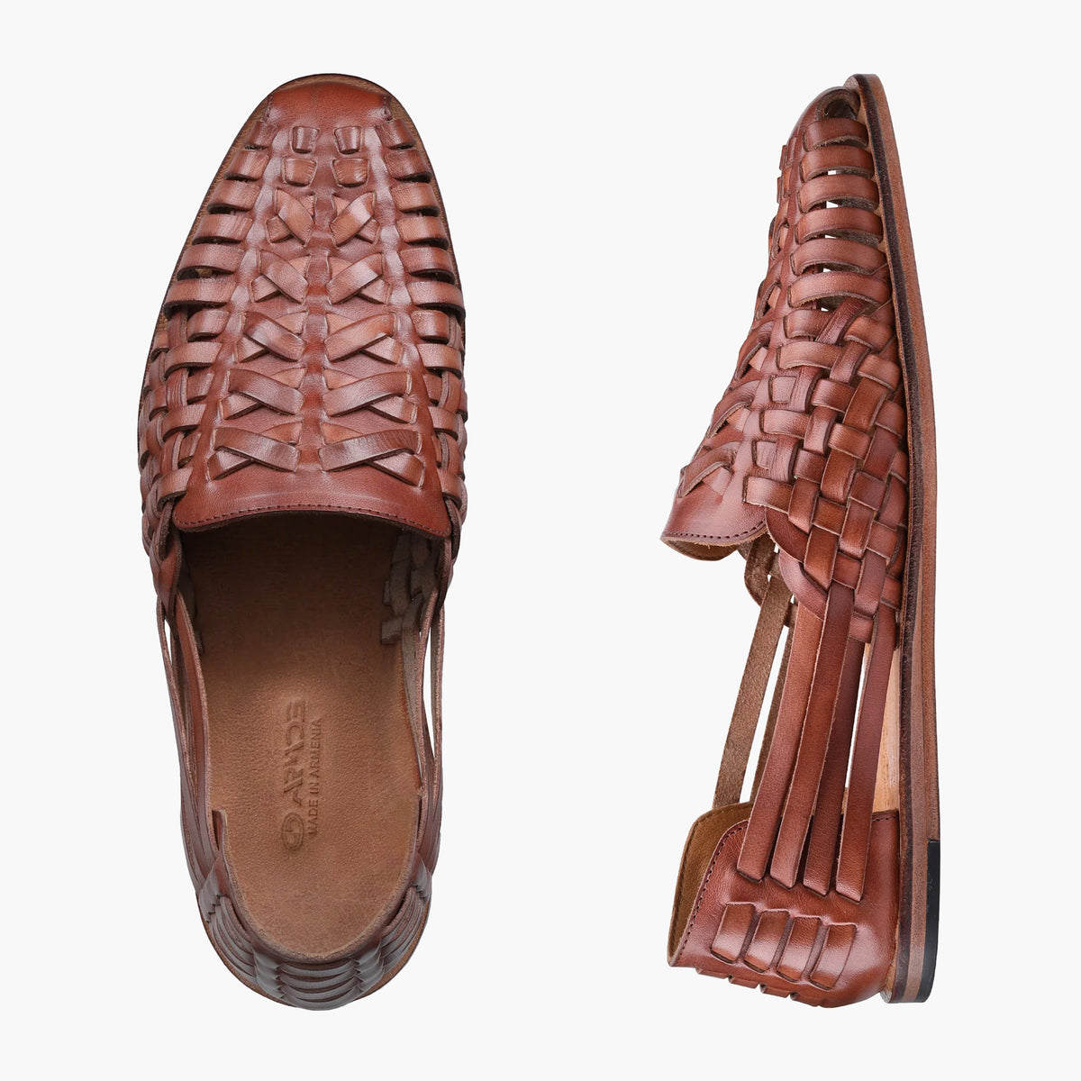 Men's Brown Leather Huarache Sandal - top and side