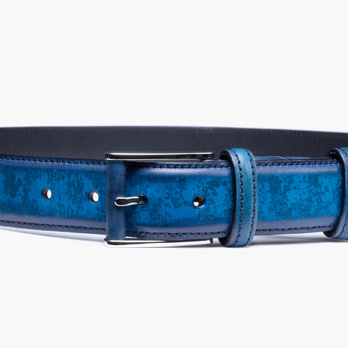 Men’s Cobalt Blue Patina Leather Belt