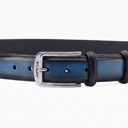 Men’s Dark Blue Patina Leather Belt - detail