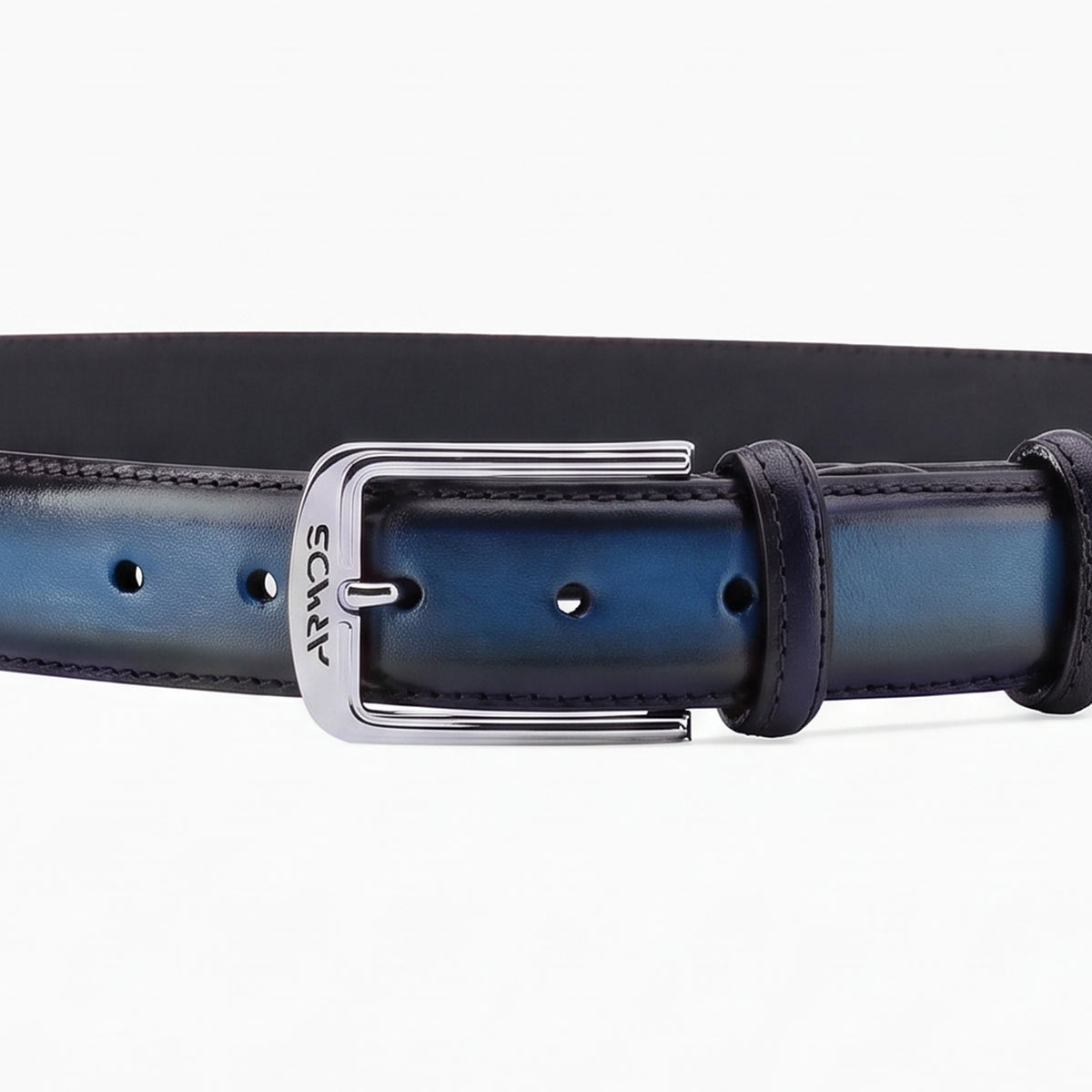 Men’s Dark Blue Patina Leather Belt - detail