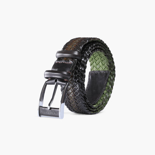Men’s Khaki Patina Braided Leather Belt - coiled