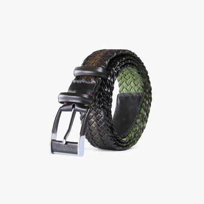 Men’s Khaki Patina Braided Leather Belt - coiled