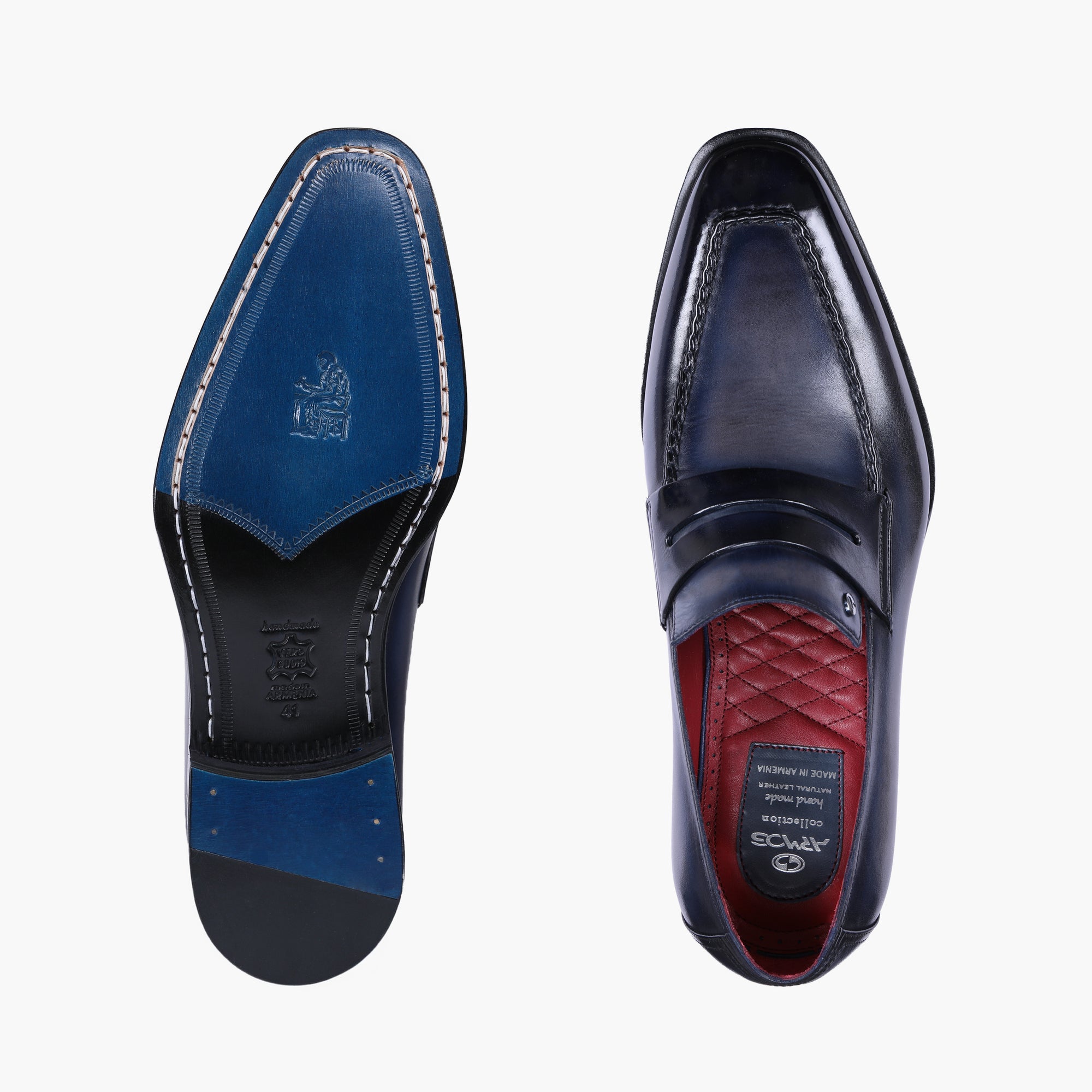Men's Blue Patina Leather Penny Loafer - top and sole