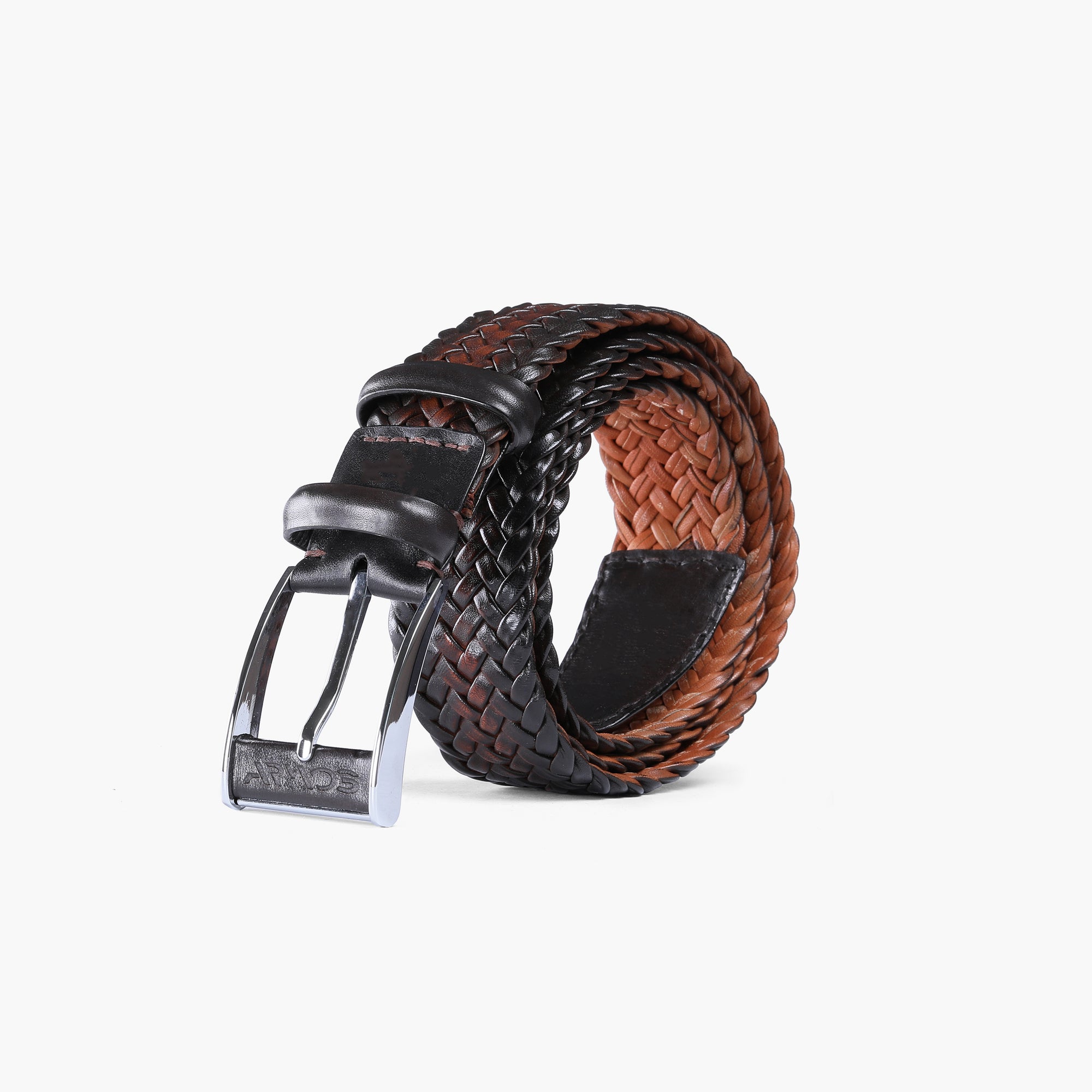 Men’s Brown Patina Braided Leather Belt - coiled