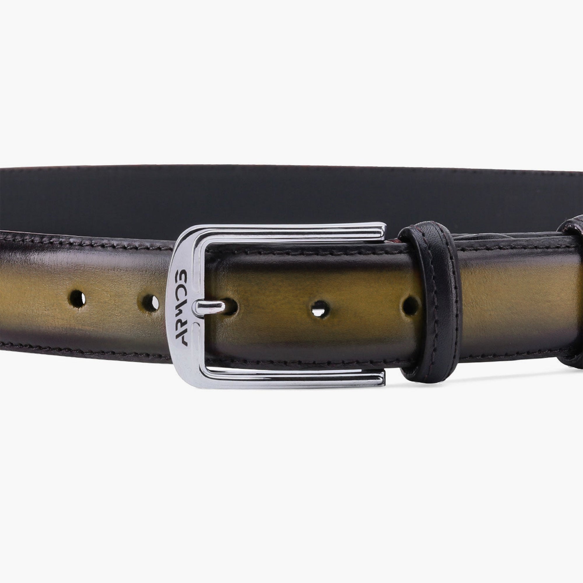 Men's hand-painted olive calf leather belt