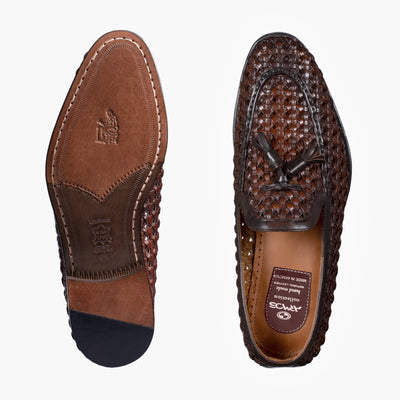 Men's Brown Woven Leather Tassel Loafer