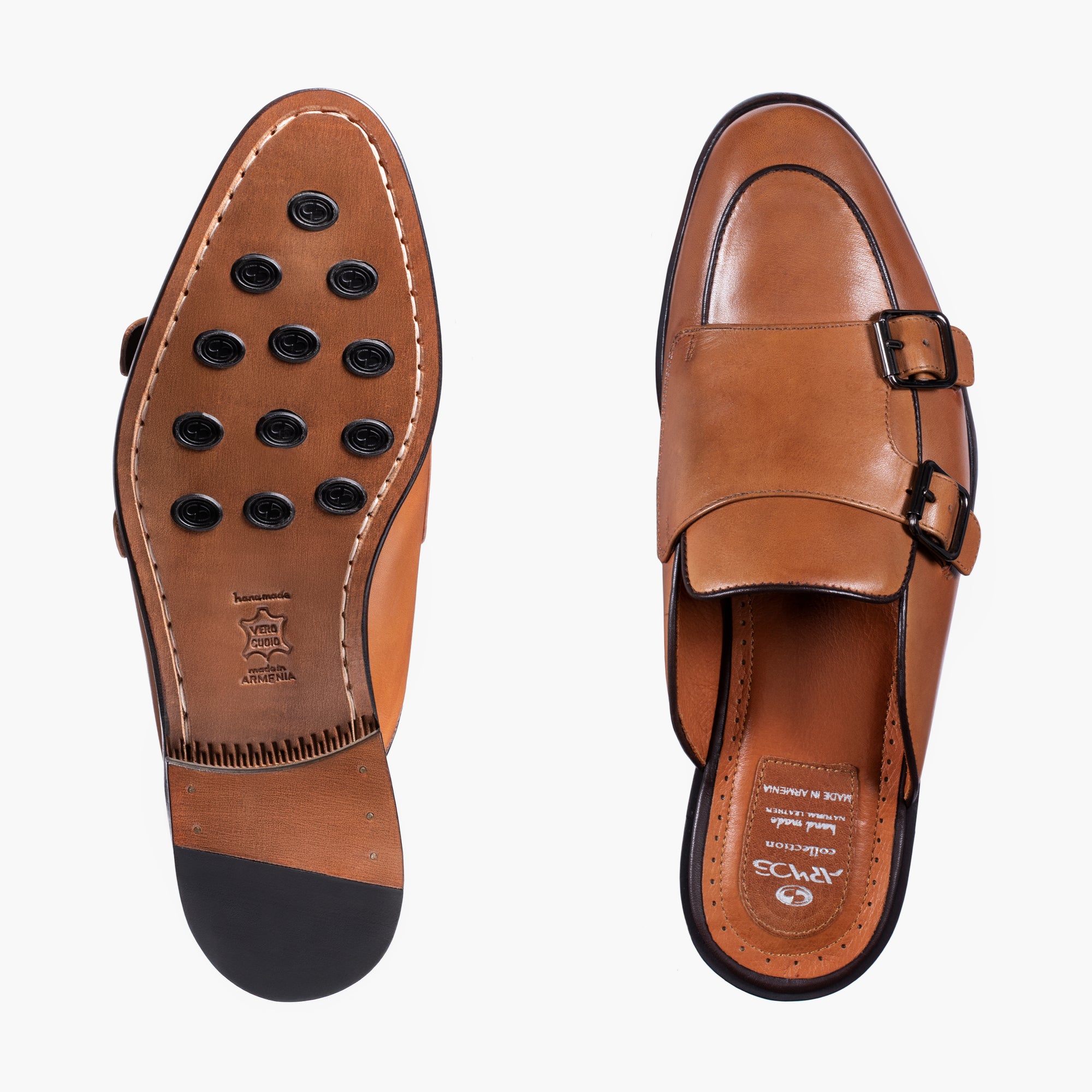 Men's Brown Leather Double Monk Strap Mule