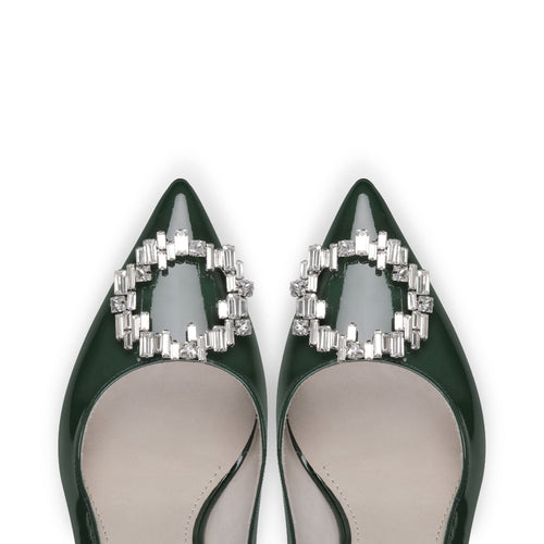 Women's Green Patent Crystal Buckle Pump