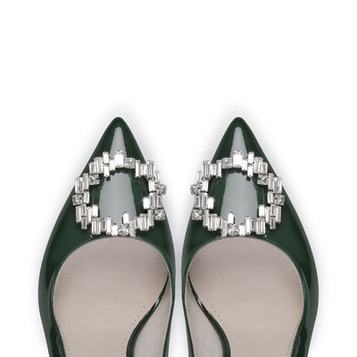 Women's Green Patent Crystal Buckle Pump