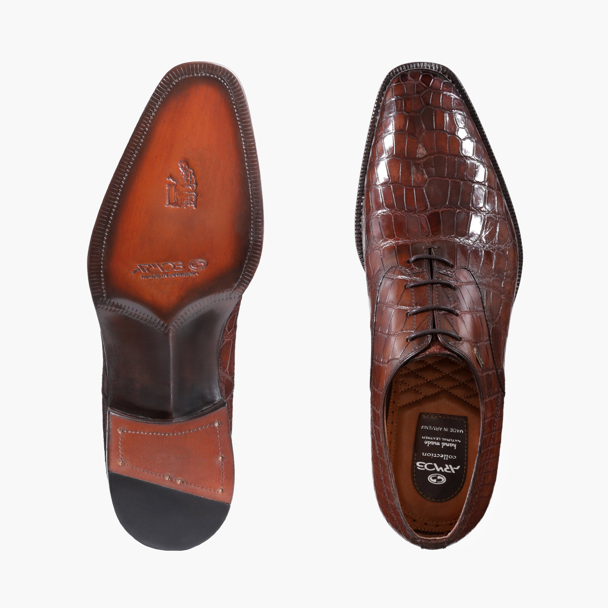 Men's Brown Patina Crocodile Leather Oxford