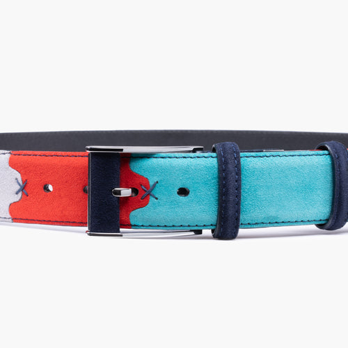 Men's Turquoise, Red & Gray Suede Belt
