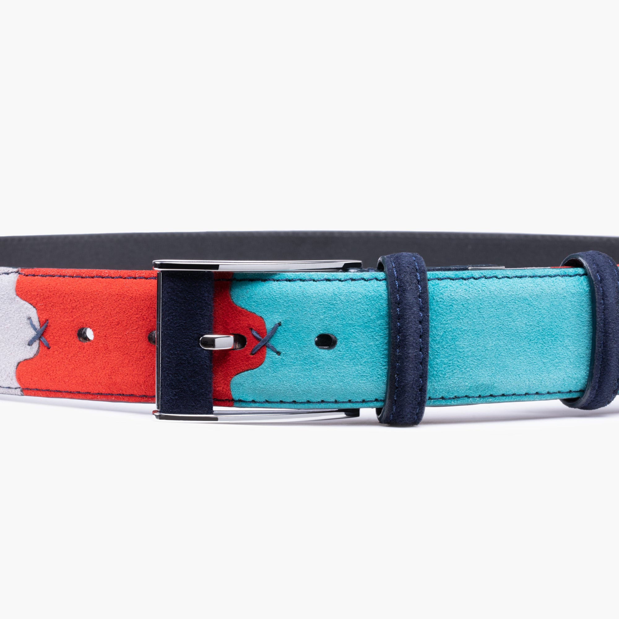 Men's Turquoise, Red & Gray Suede Belt