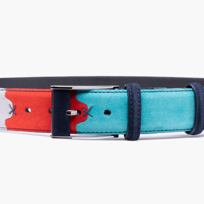 Men's Turquoise, Red & Gray Suede Belt