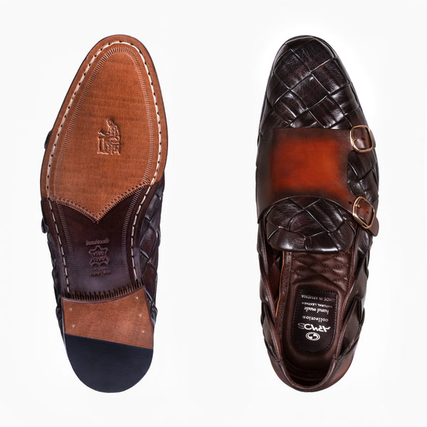 Men's Dark Brown Woven Double Monk Strap