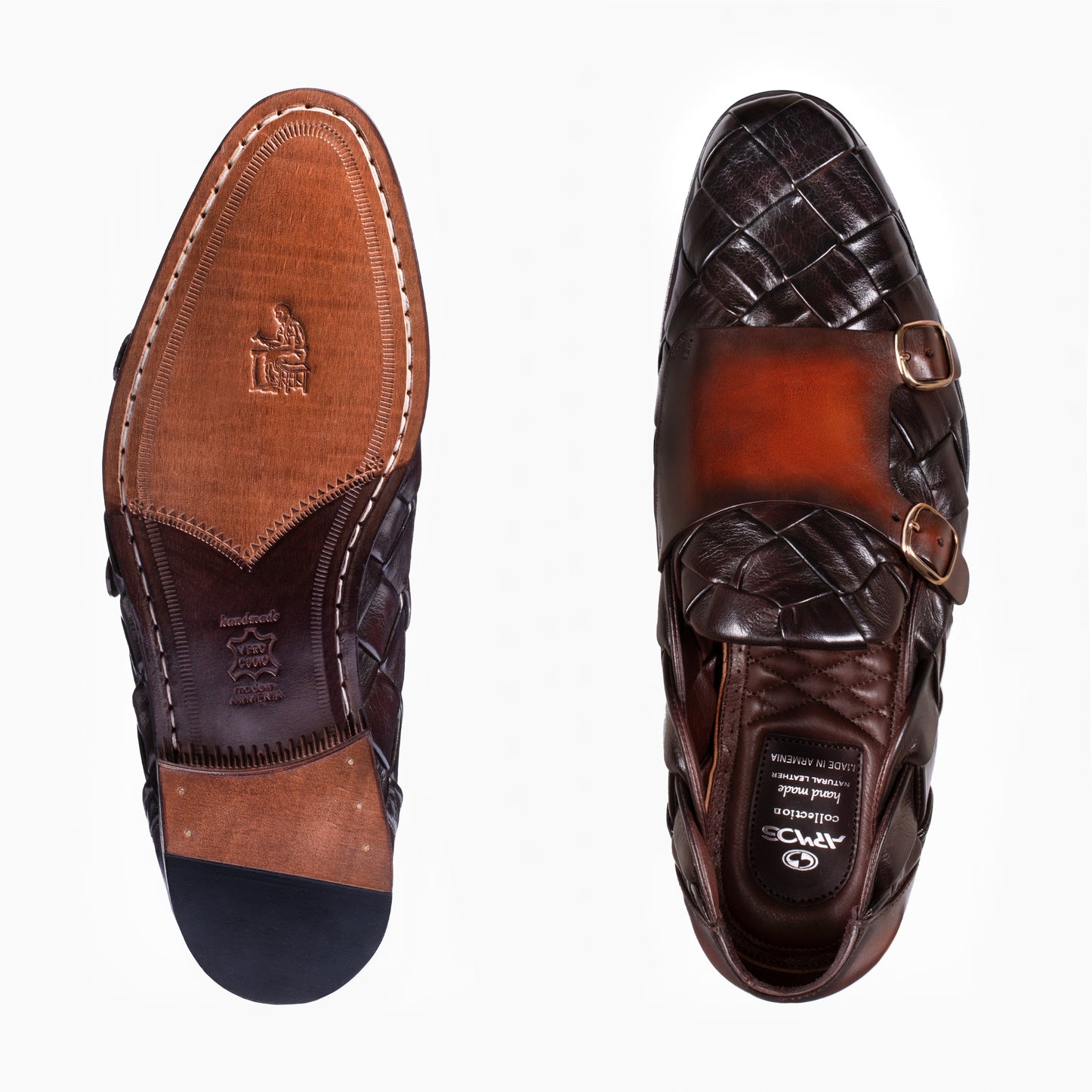 Men's Dark Brown Woven Double Monk Strap