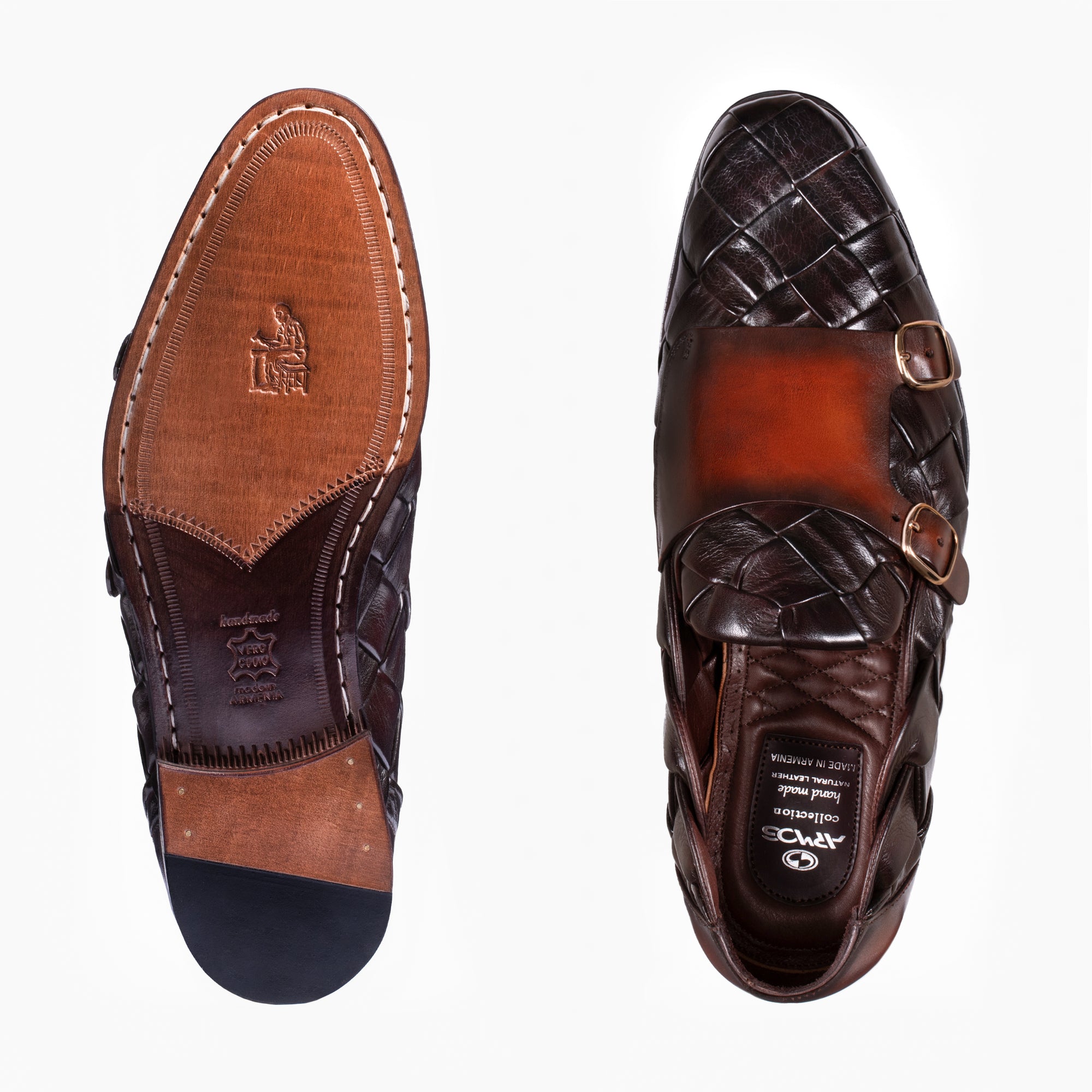Men's Dark Brown Woven Double Monk Strap