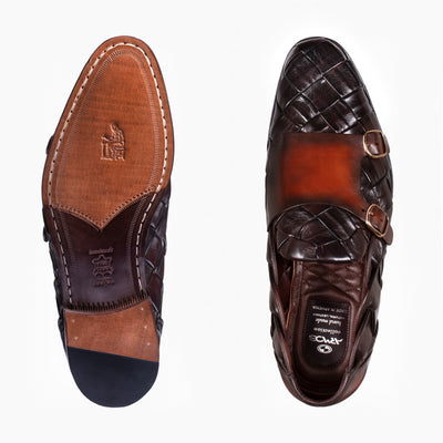 Men's Dark Brown Woven Double Monk Strap
