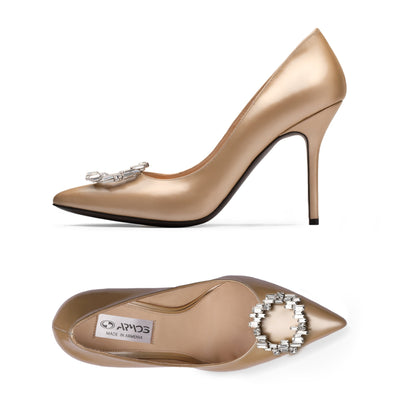 Women's Champagne Gold Leather Pump